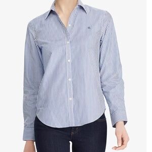 Ralph Lauren Blue and White Striped Button-Up Shirt